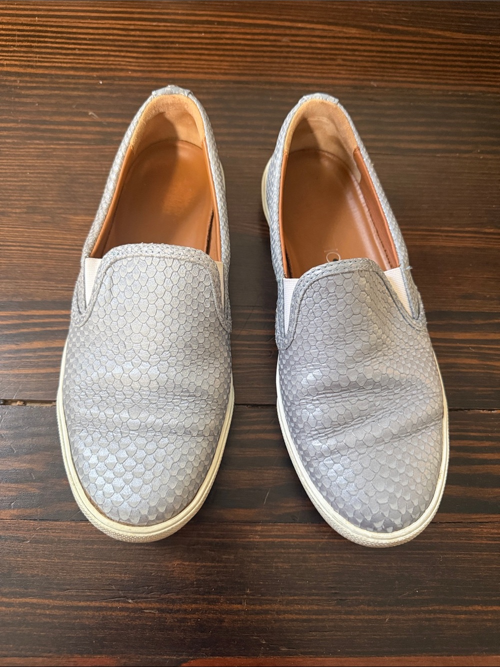 Jimmy Choo Slip-On Sneakers in Light Gray/Purple Snake-Texture
